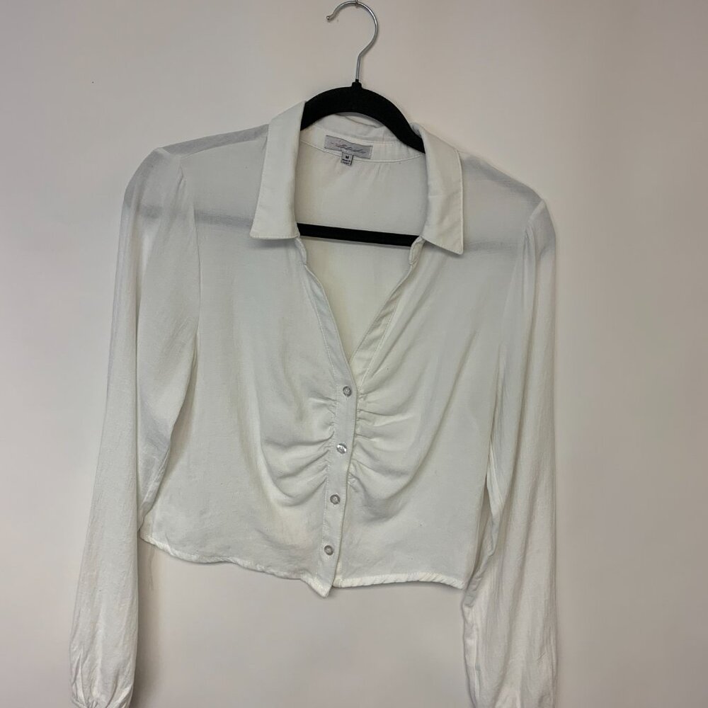 White Crop Top Button Down Cinching Bohemian Classic Womens SZ M